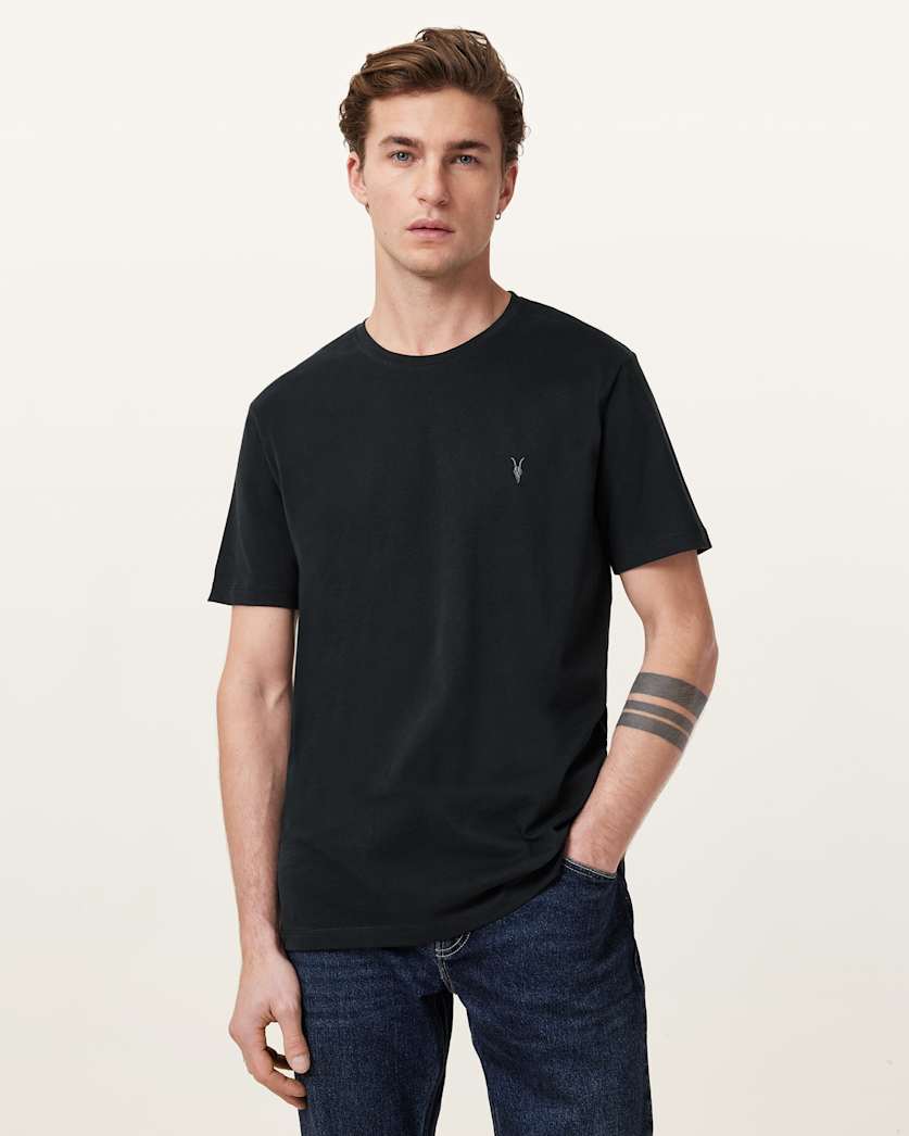 all saints Brace Brushed Cotton Crew Neck T-Shirt Jet Black