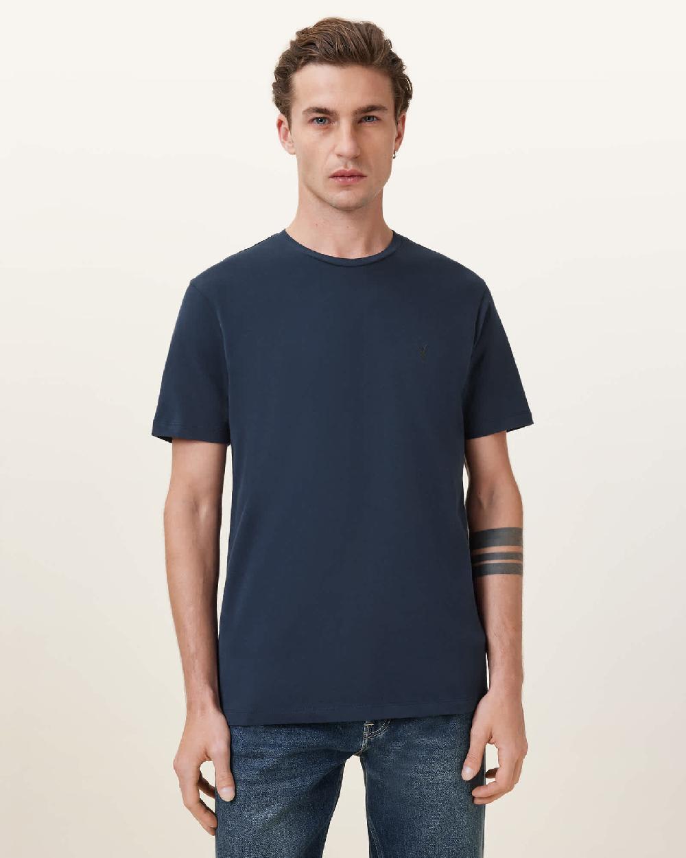 All Saints Brace Brushed Cotton Crew Neck T-Shirt Navy Blue