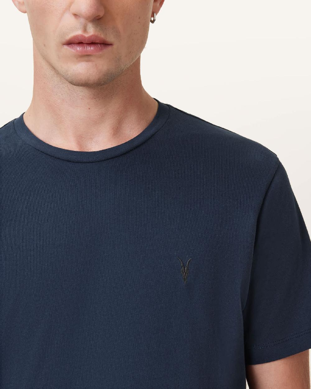 All Saints Brace Brushed Cotton Crew Neck T-Shirt Navy Blue