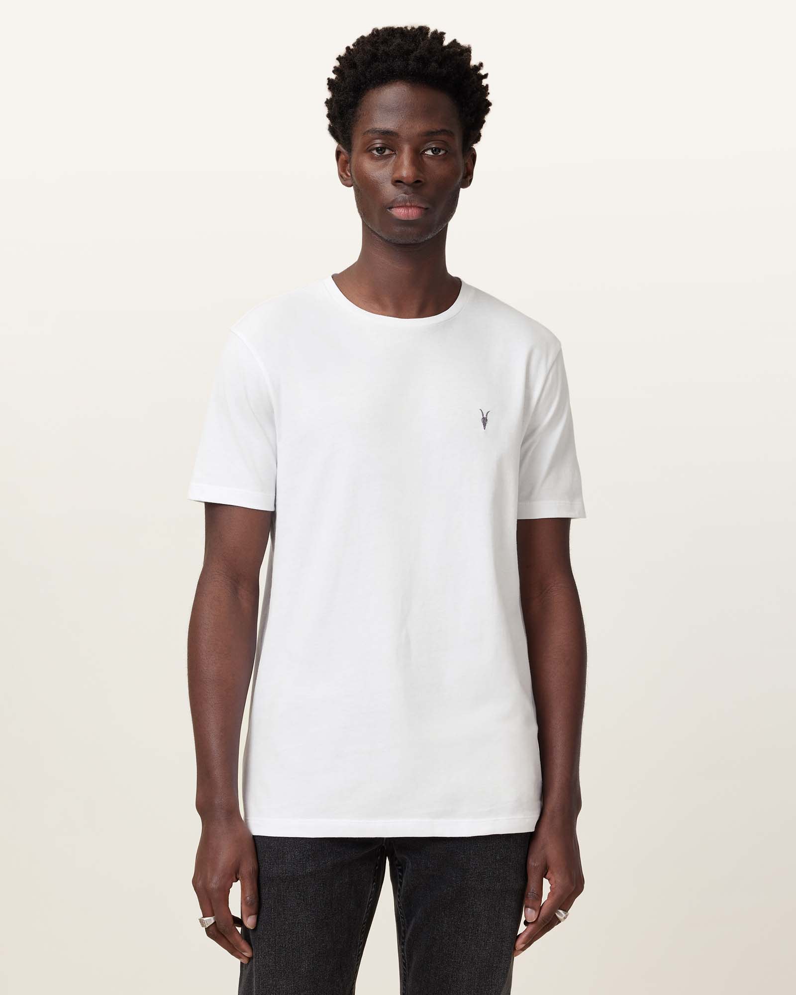 All Saints Brace Brushed Cotton Crew Neck T-Shirt Optic White