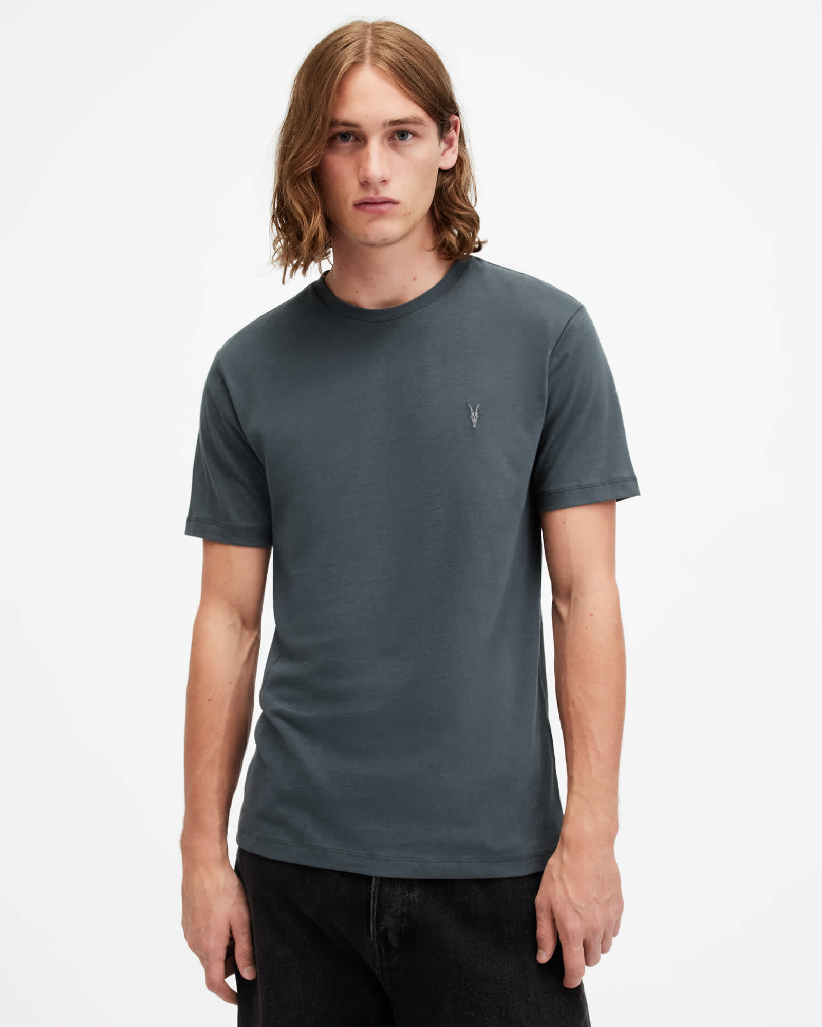 All Saints Brace Brushed Cotton Crew Neck T-Shirt Potion Blue