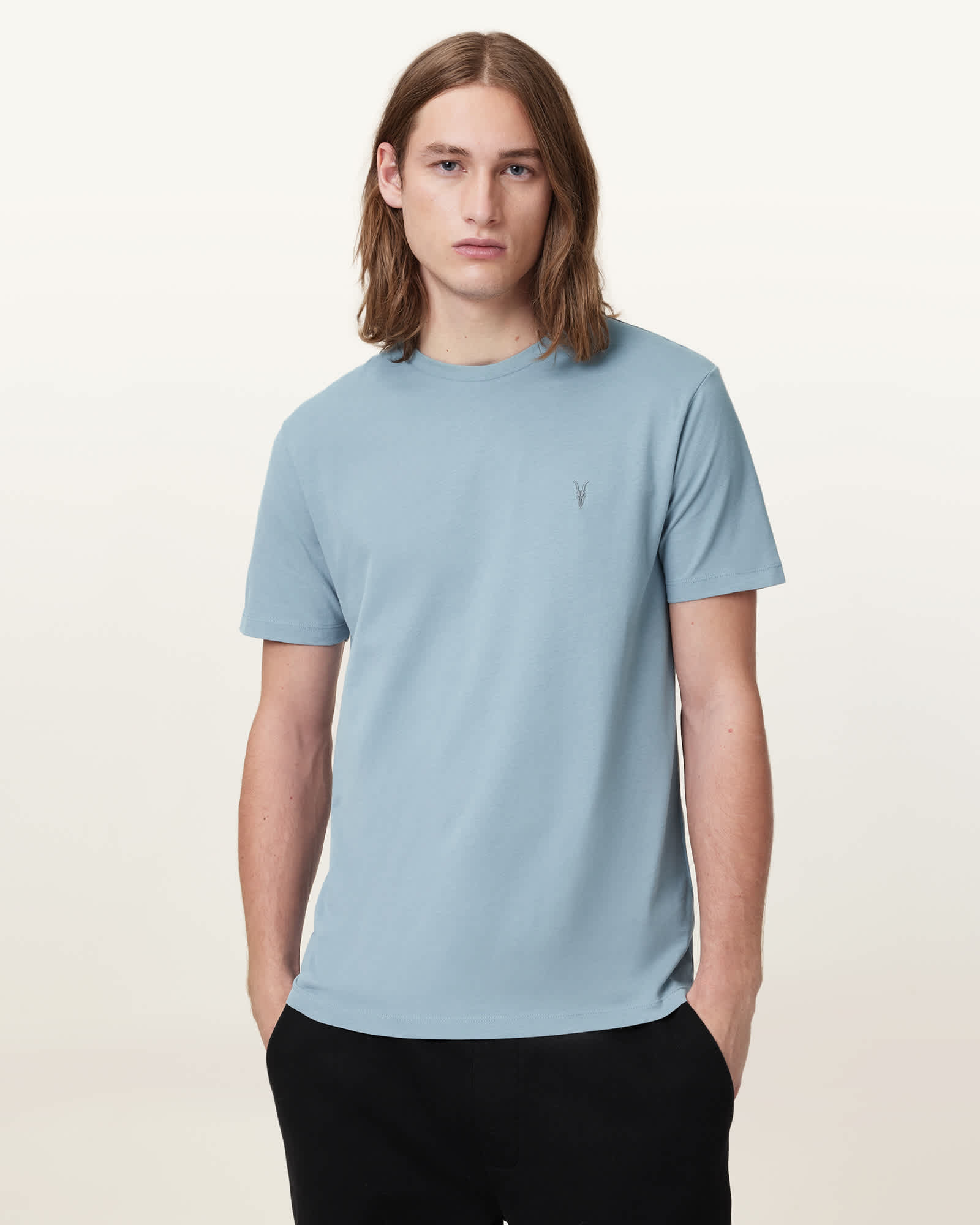 All Saints Brace Brushed Cotton Crew Neck T-Shirt Static Blue