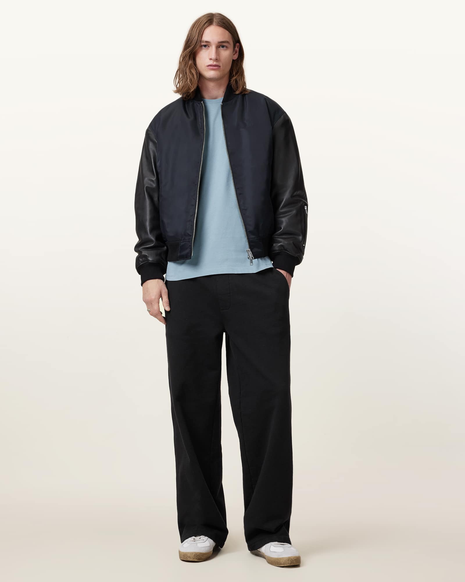 All Saints Brace Brushed Cotton Crew Neck T-Shirt Static Blue