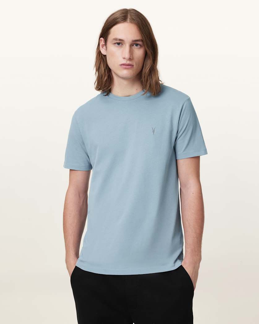 all saints Brace Brushed Cotton Crew Neck T-Shirt Static Blue
