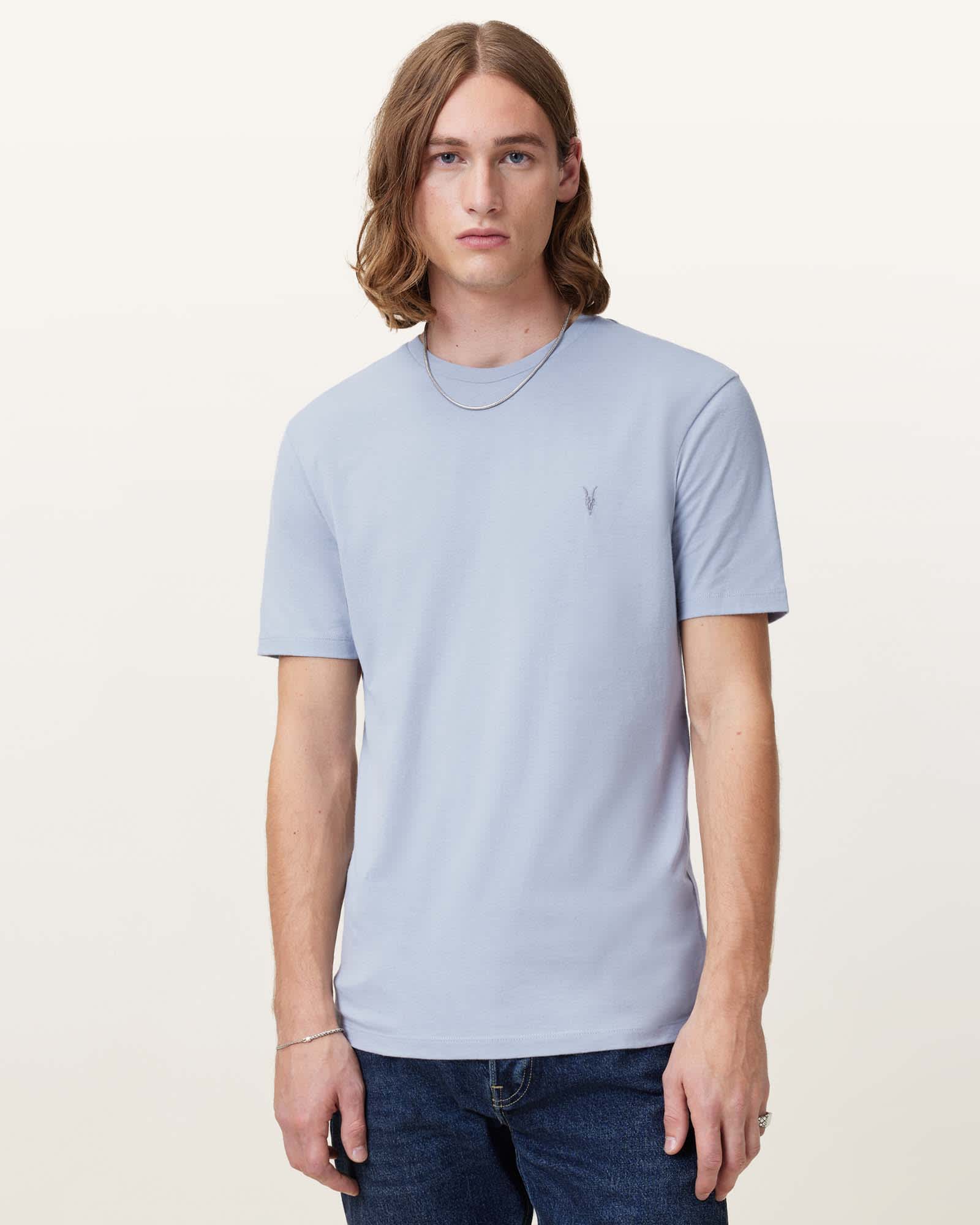 All Saints Brace Brushed Cotton Crew Neck T-Shirt Willow Blue