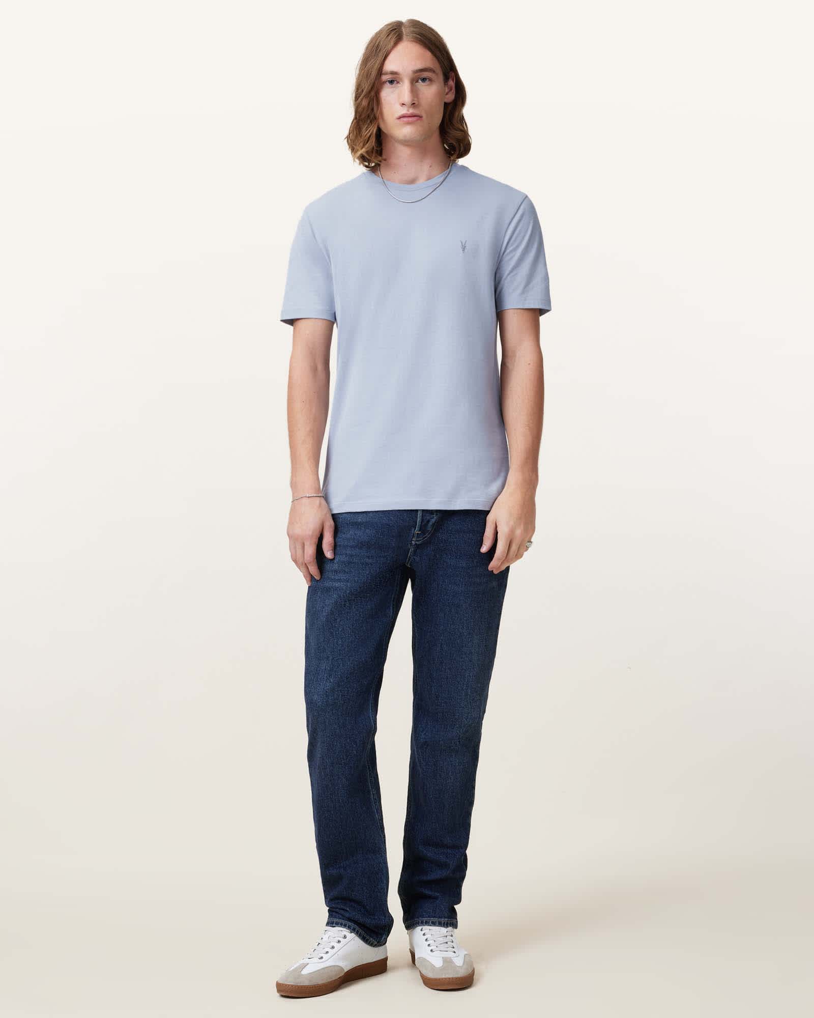 All Saints Brace Brushed Cotton Crew Neck T-Shirt Willow Blue