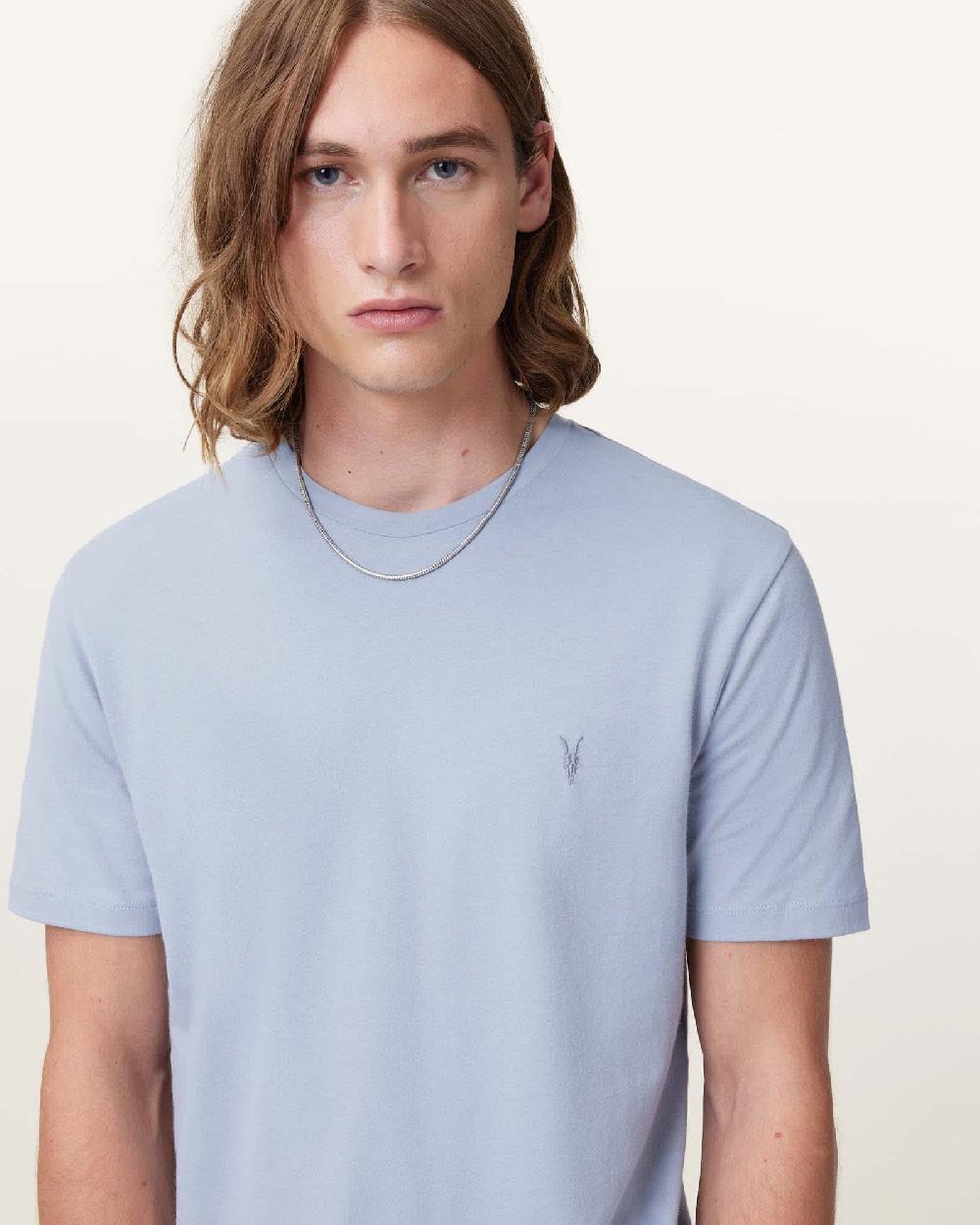 All Saints Brace Brushed Cotton Crew Neck T-Shirt Willow Blue