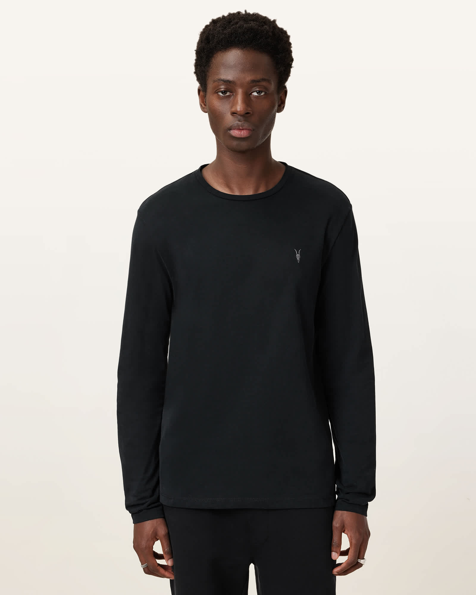 All Saints Brace Brushed Cotton Long Sleeve T-Shirt Jet Black