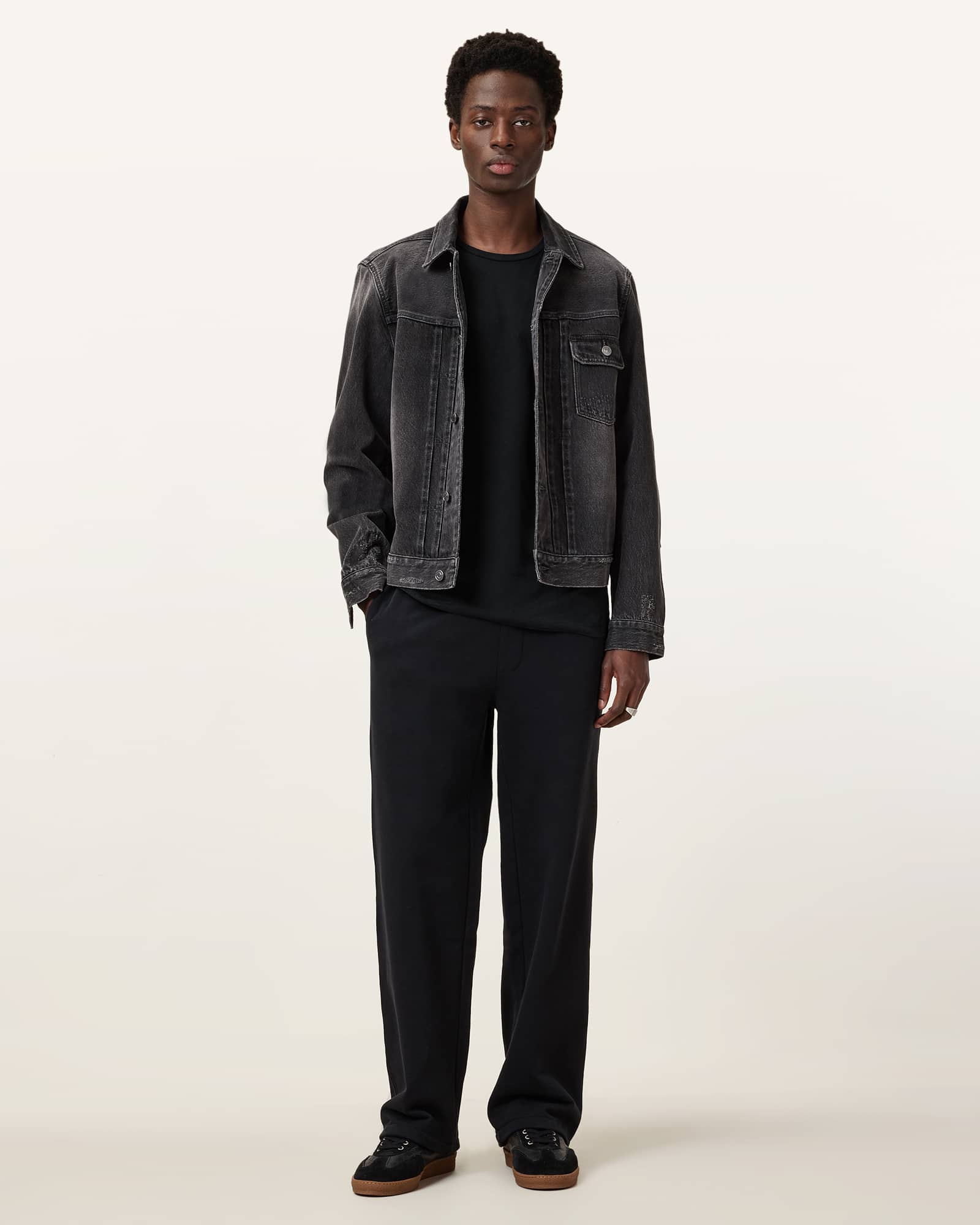 All Saints Brace Brushed Cotton Long Sleeve T-Shirt Jet Black