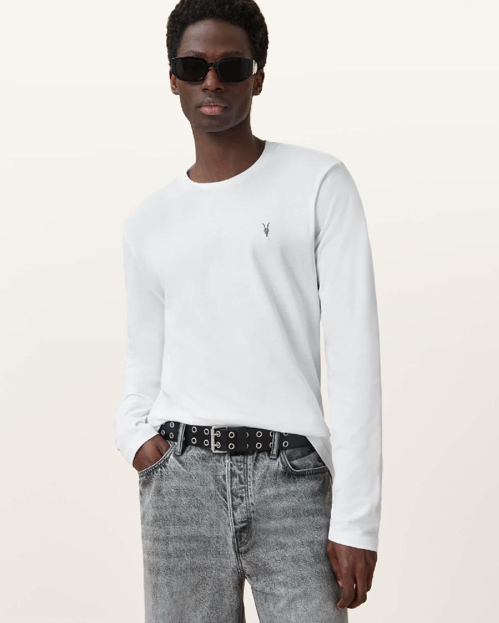All Saints Brace Brushed Cotton Long Sleeve T-Shirt Optic White