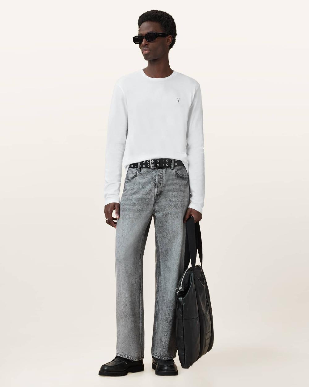 All Saints Brace Brushed Cotton Long Sleeve T-Shirt Optic White