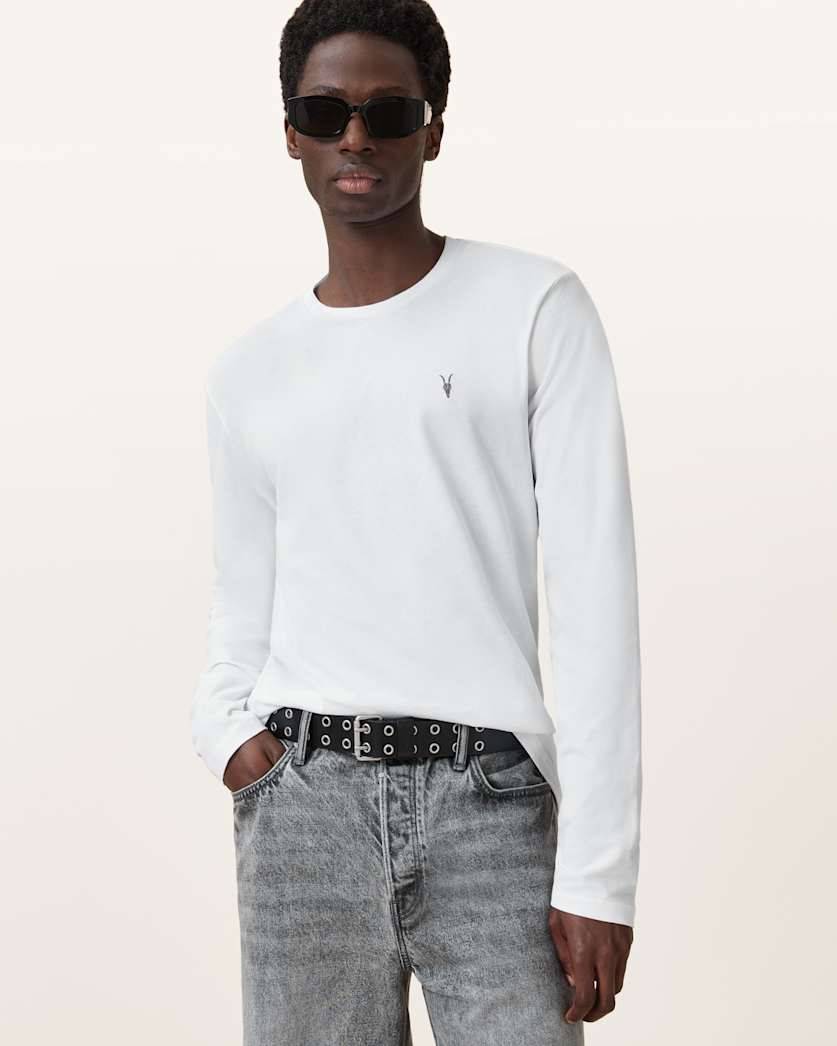 all saints Brace Brushed Cotton Long Sleeve T-Shirt Optic White