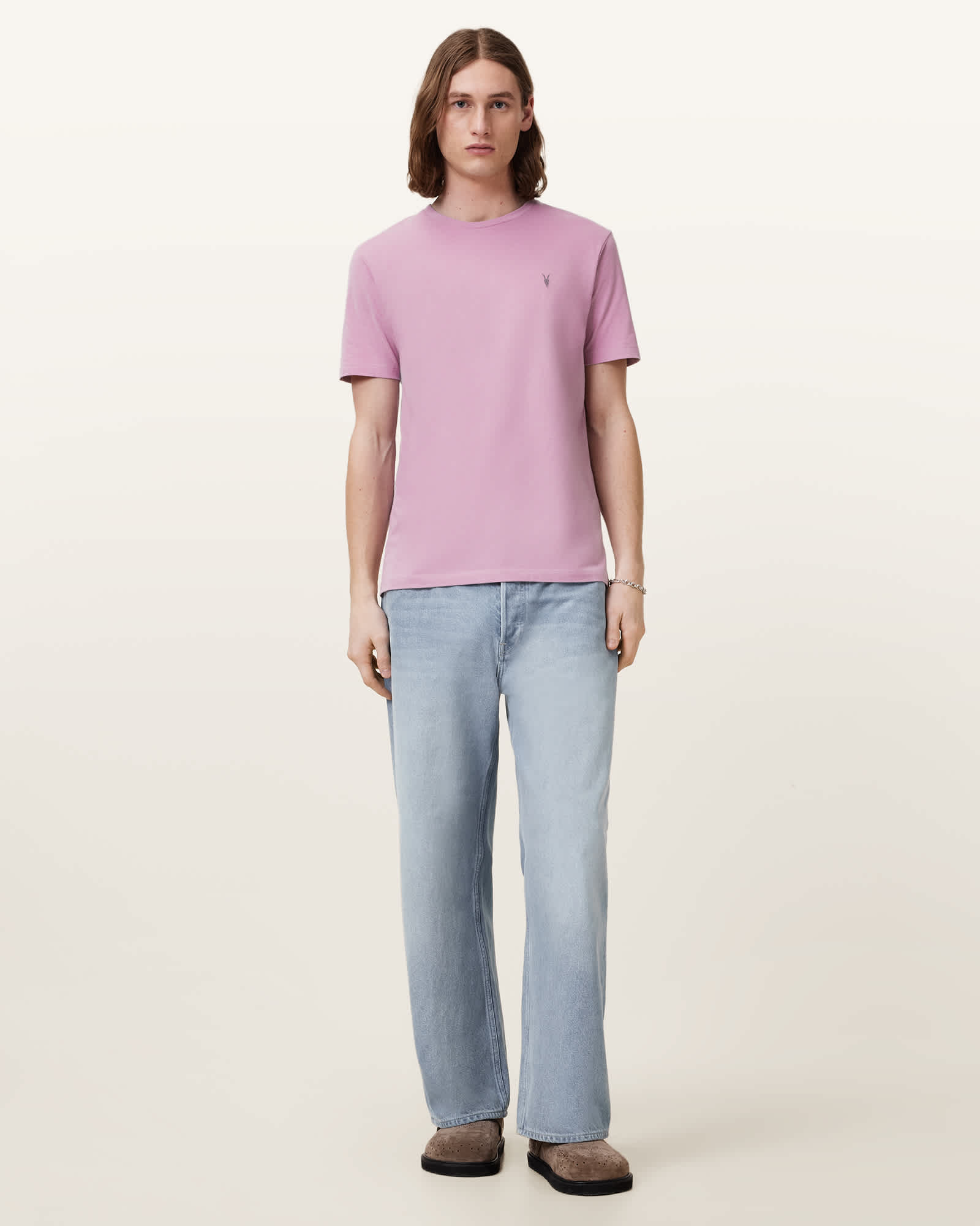 All Saints Brace Brushed Cotton Slim Fit T-Shirt Ashed Purple