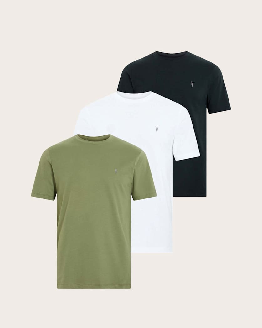 all saints Brace Brushed Cotton T-Shirts 3 Pack OPT WHT/GREEN/BLK