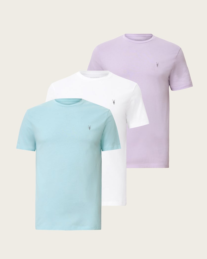 all saints Brace Brushed Cotton T-Shirts 3 Pack OPT WHT/LILAC/BLUE