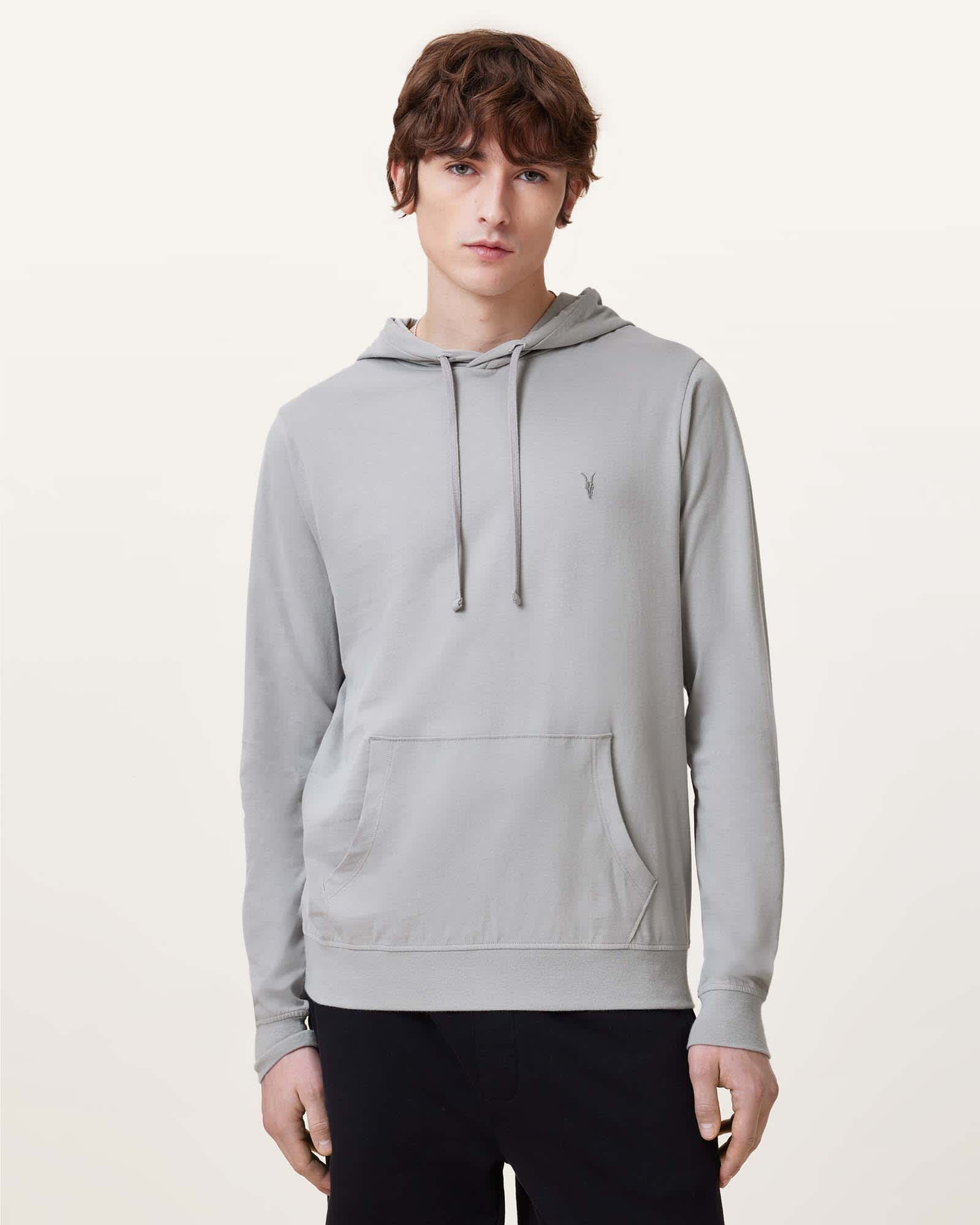 All Saints Brace Pullover Brushed Cotton Ramskull Hoodie Machine Grey