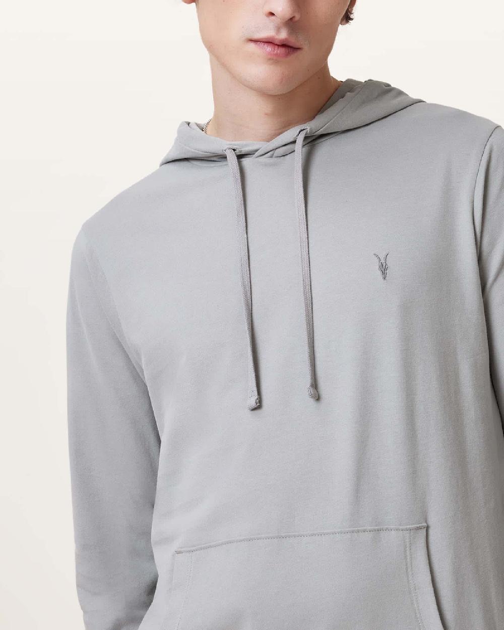 All Saints Brace Pullover Brushed Cotton Ramskull Hoodie Machine Grey