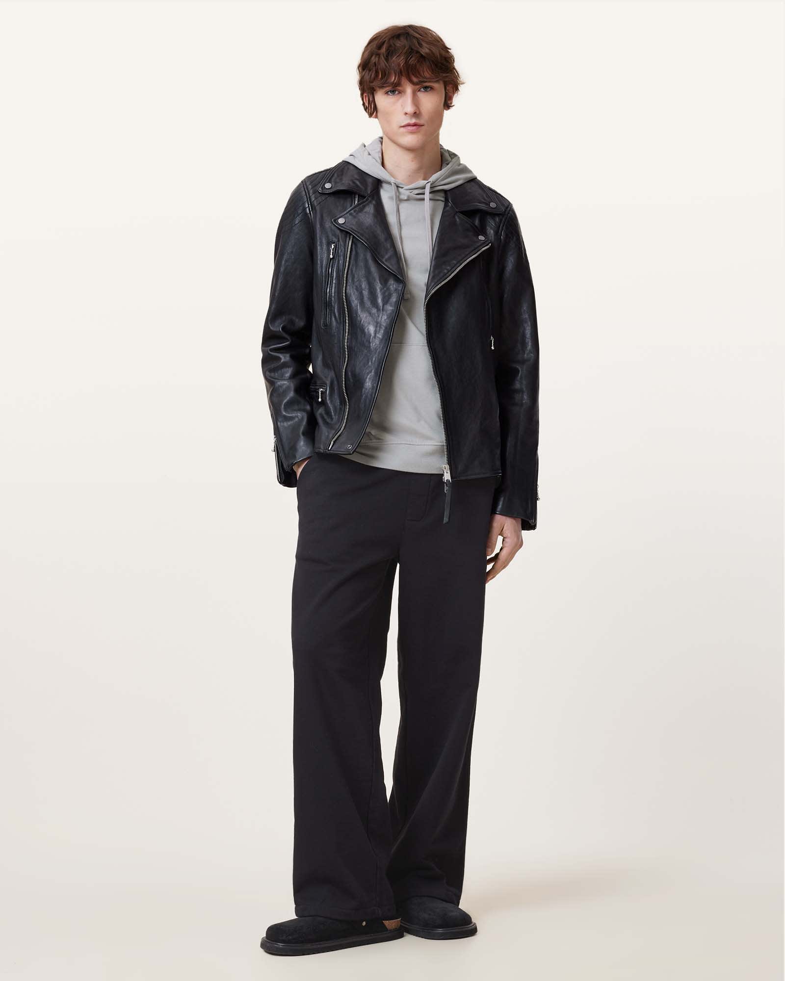 All Saints Brace Pullover Brushed Cotton Ramskull Hoodie Machine Grey