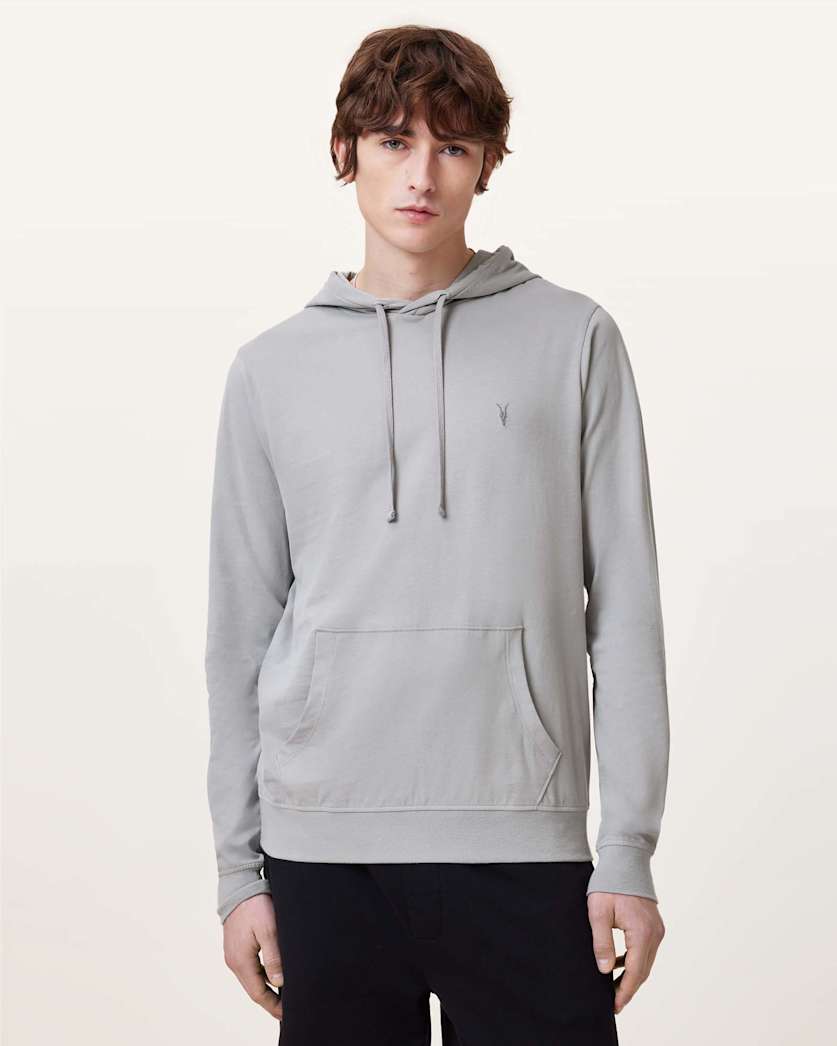 all saints Brace Pullover Brushed Cotton Ramskull Hoodie Machine Grey
