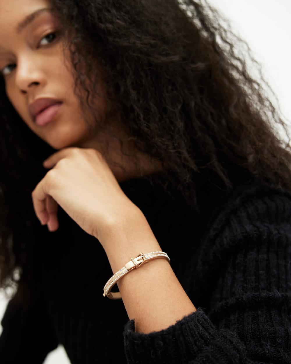 All Saints Brea Beaded Buckle Shape Bracelet WARM BRASS/WHITE