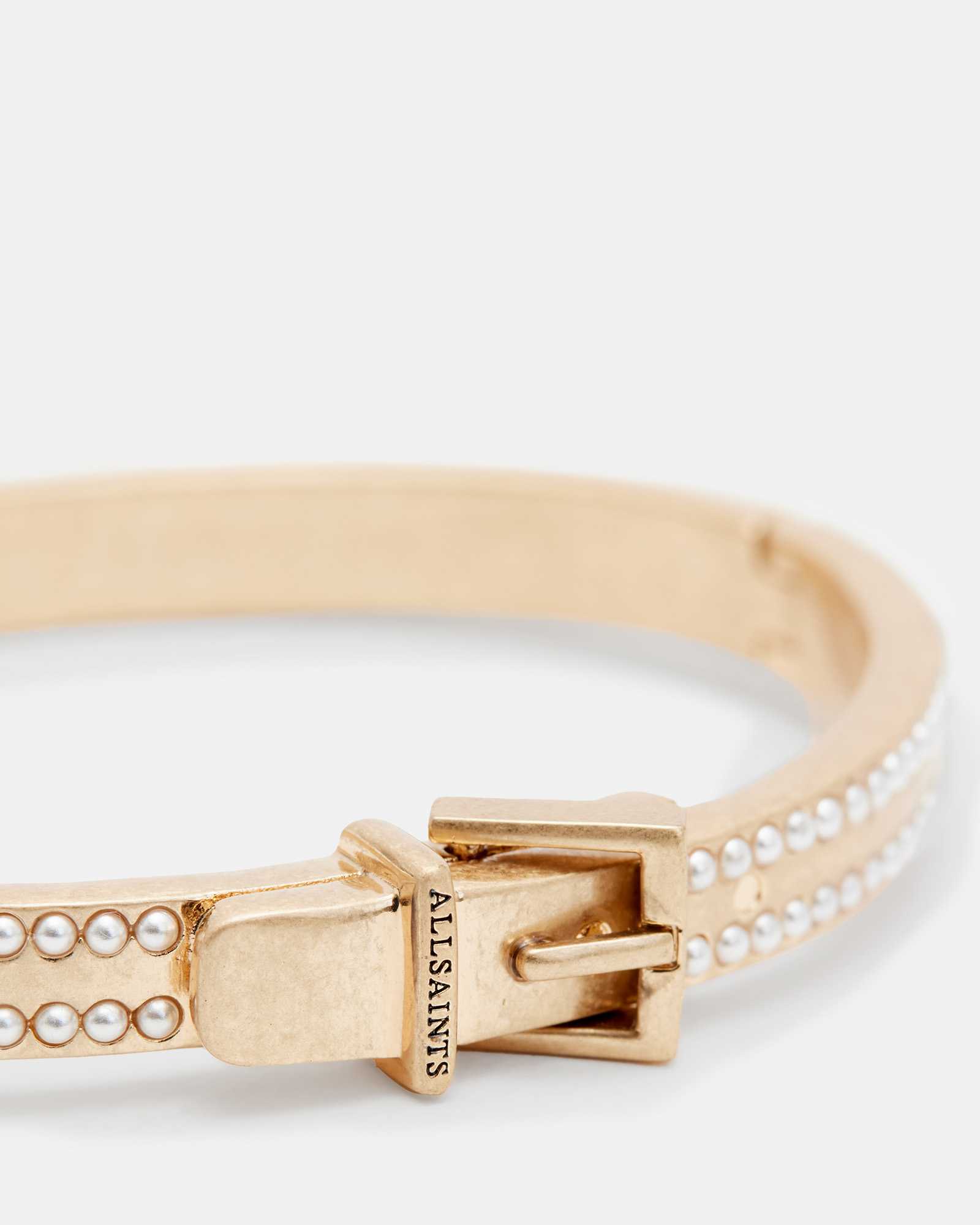 All Saints Brea Beaded Buckle Shape Bracelet WARM BRASS/WHITE