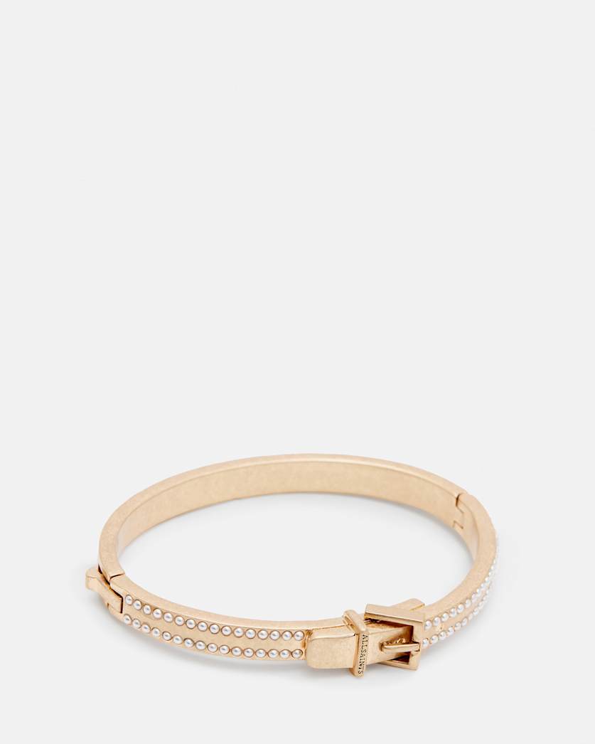 all saints Brea Beaded Buckle Shape Bracelet WARM BRASS/WHITE