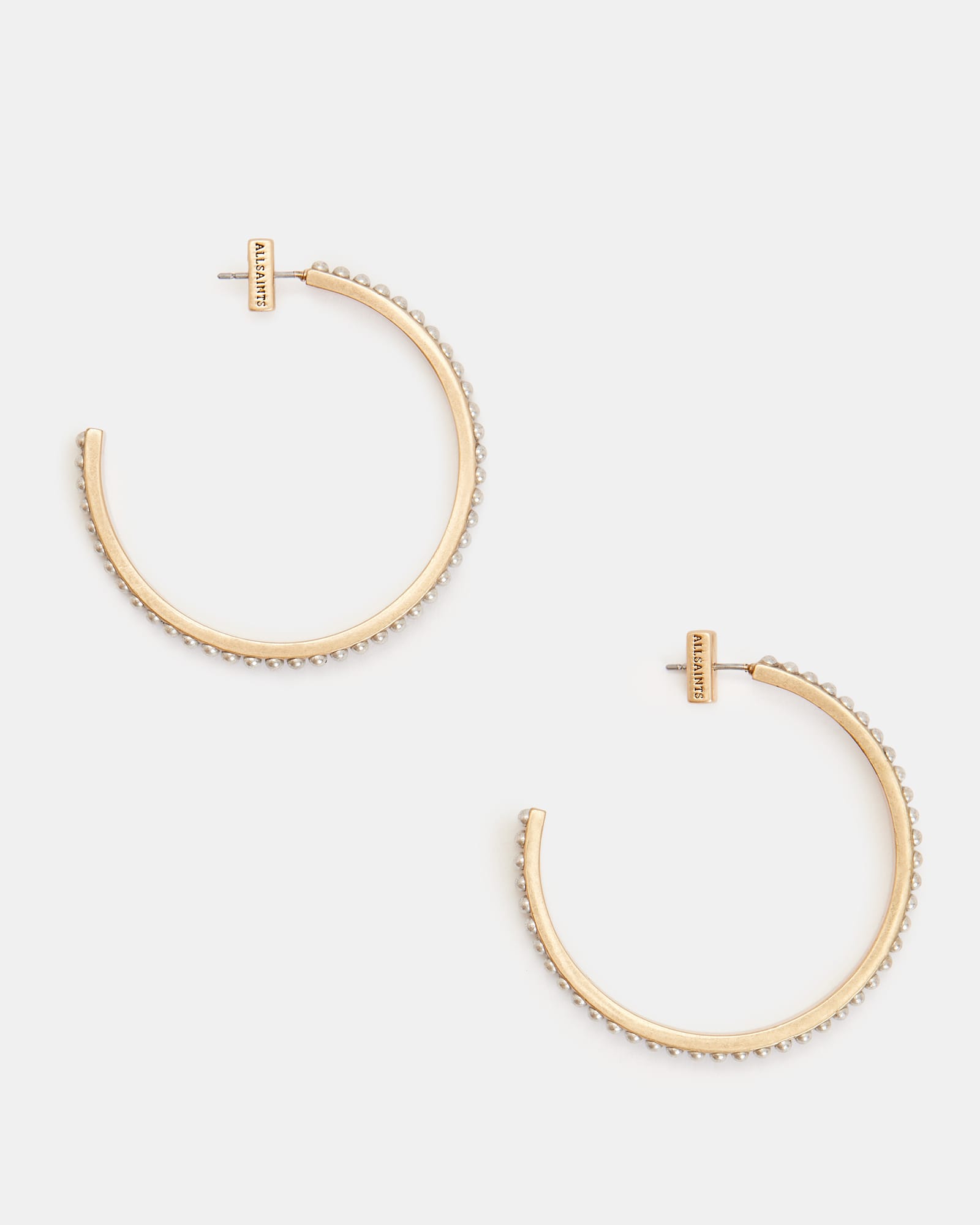 All Saints Brea Gold Tone Beaded Hoop Earrings WARM BRASS/WHITE