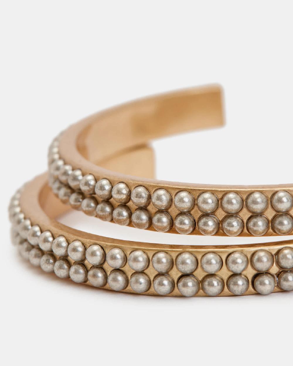 All Saints Brea Gold Tone Beaded Hoop Earrings WARM BRASS/WHITE