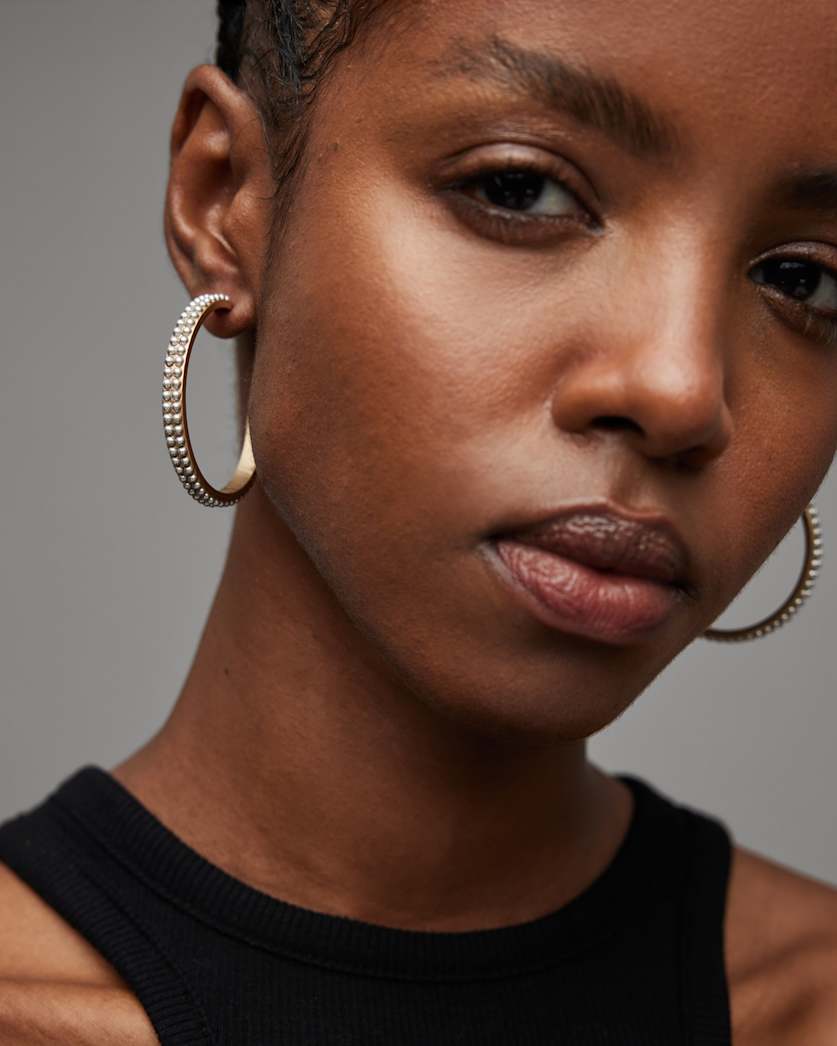 all saints Brea Gold Tone Beaded Hoop Earrings WARM BRASS/WHITE