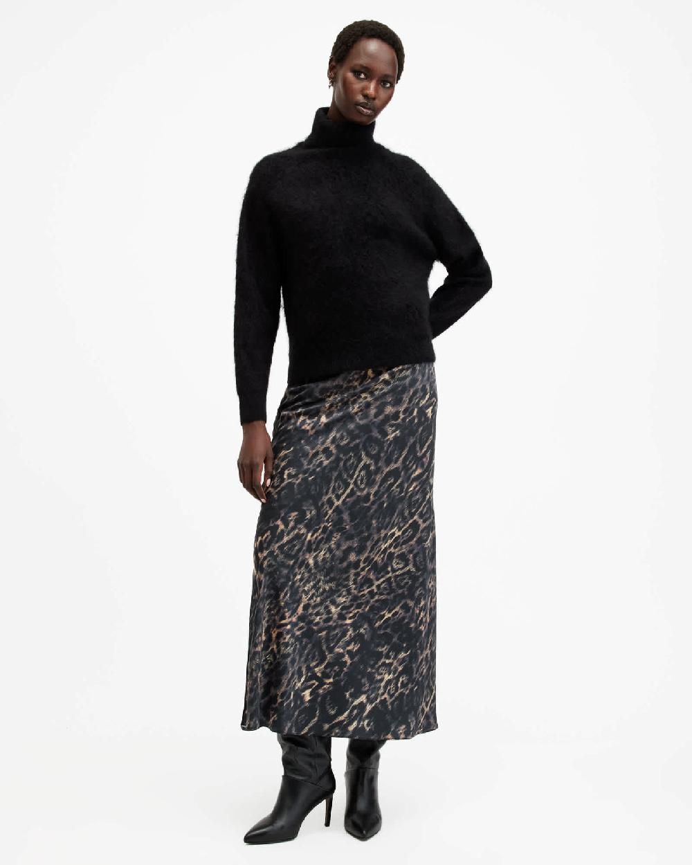 All Saints Bryony Leopard Print Maxi Skirt Jinx Golden Brown