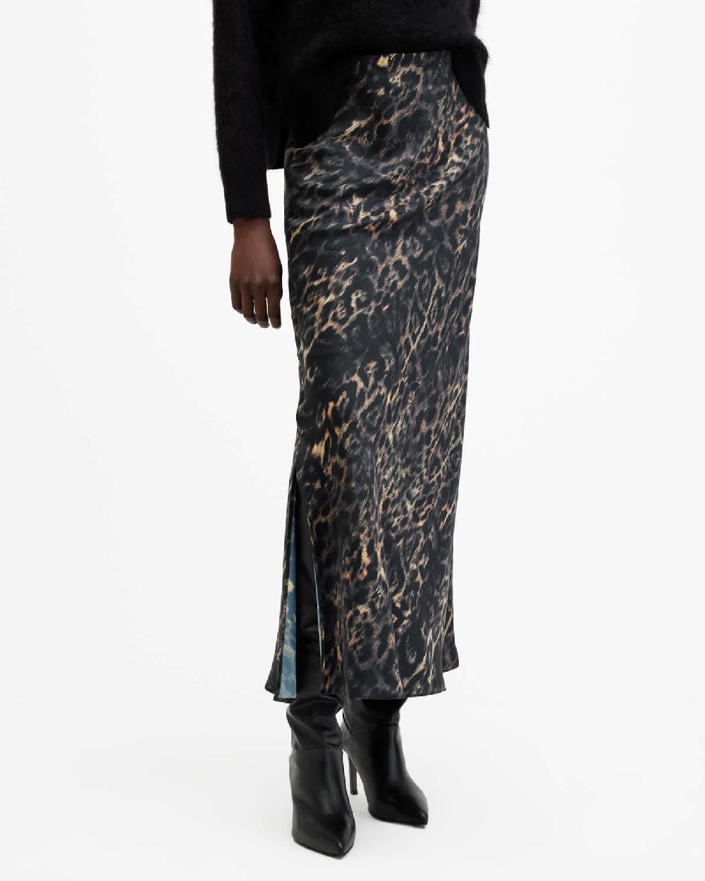 All Saints Bryony Leopard Print Maxi Skirt Jinx Golden Brown