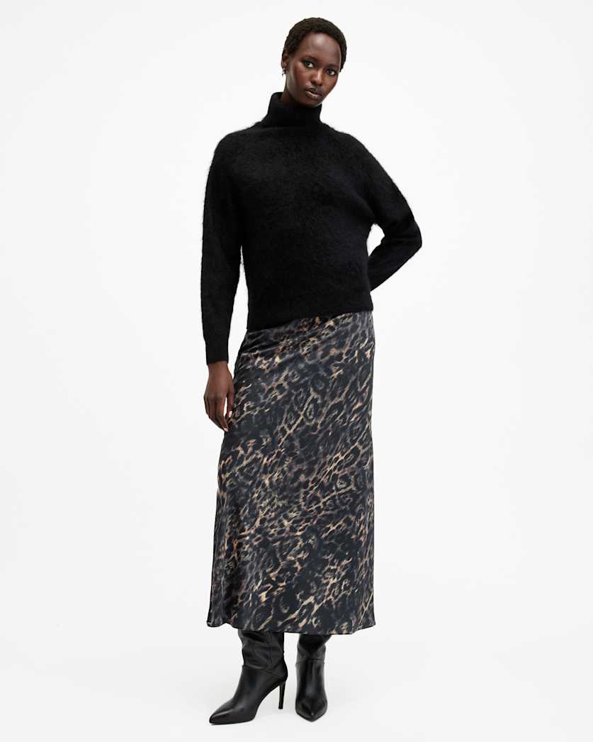 all saints Bryony Leopard Print Maxi Skirt Jinx Golden Brown