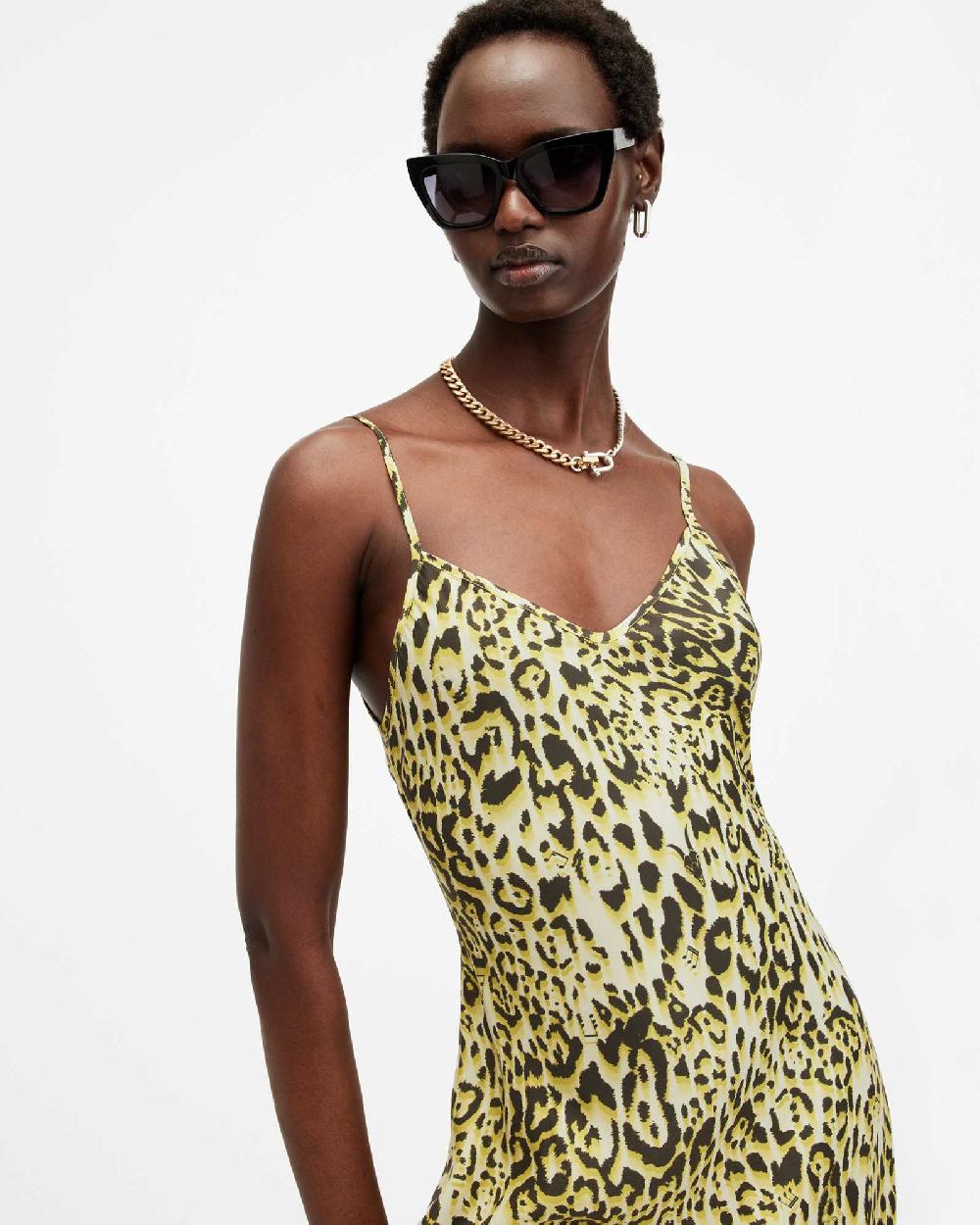 All Saints Bryony V-Neck Midi Slip Dress Teresa Lime Green