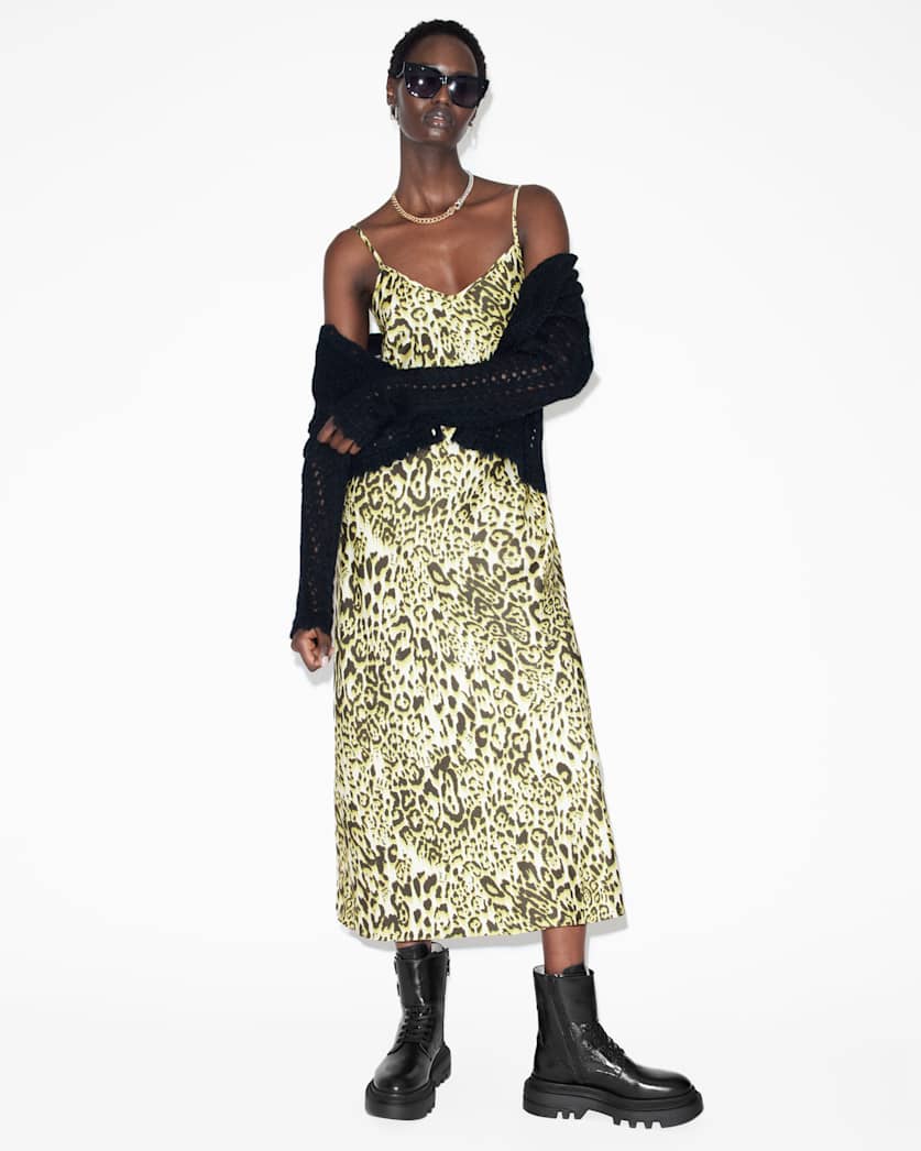 all saints Bryony V-Neck Midi Slip Dress Teresa Lime Green