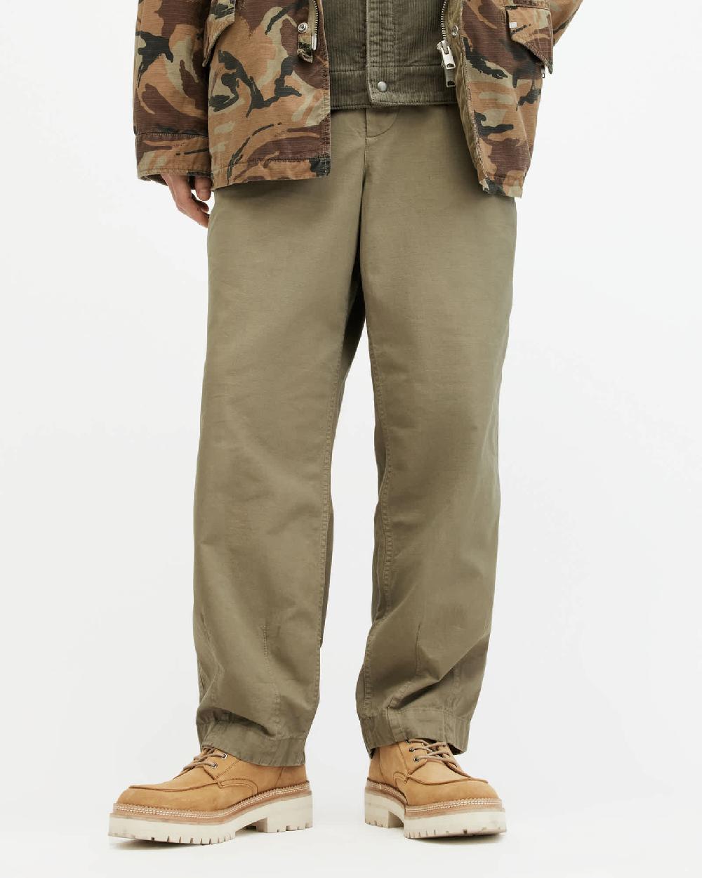 All Saints Buck Wide Tapered Fit Pants Military Green