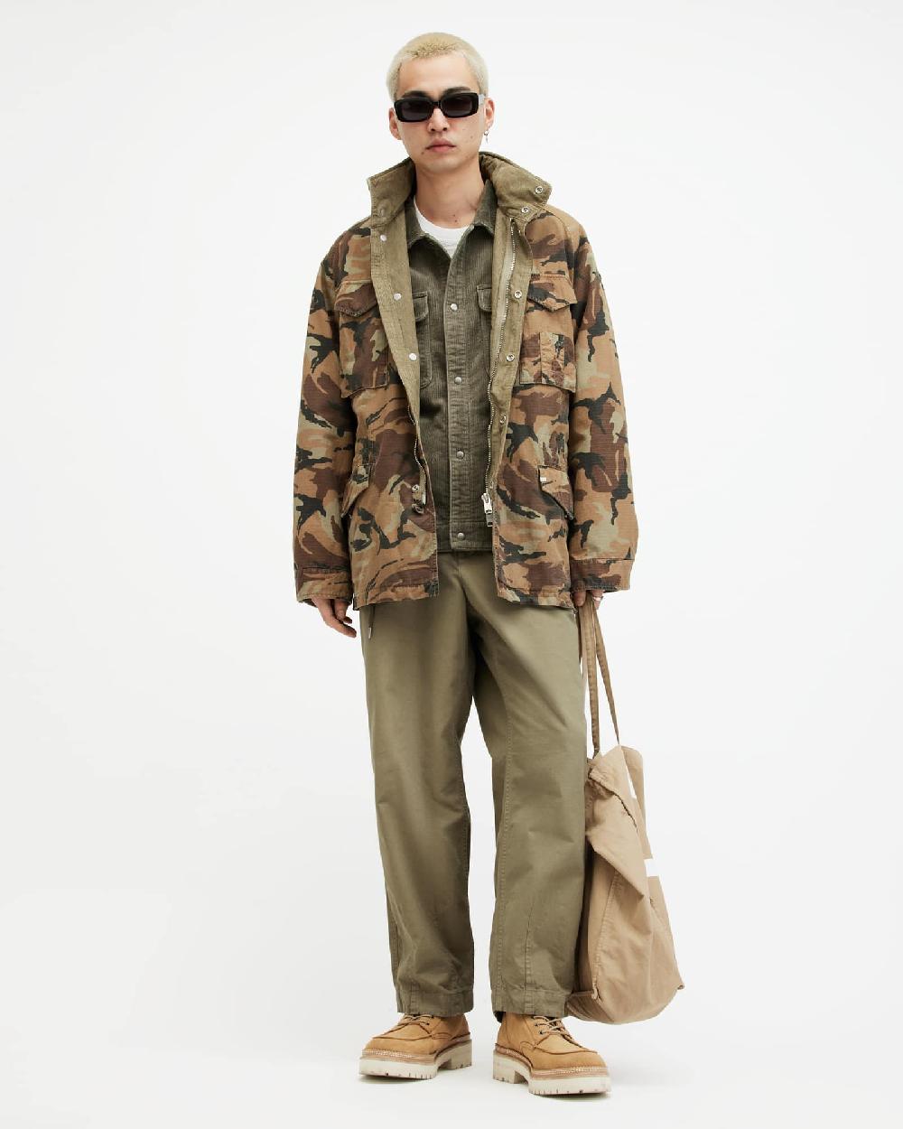 All Saints Buck Wide Tapered Fit Pants Military Green
