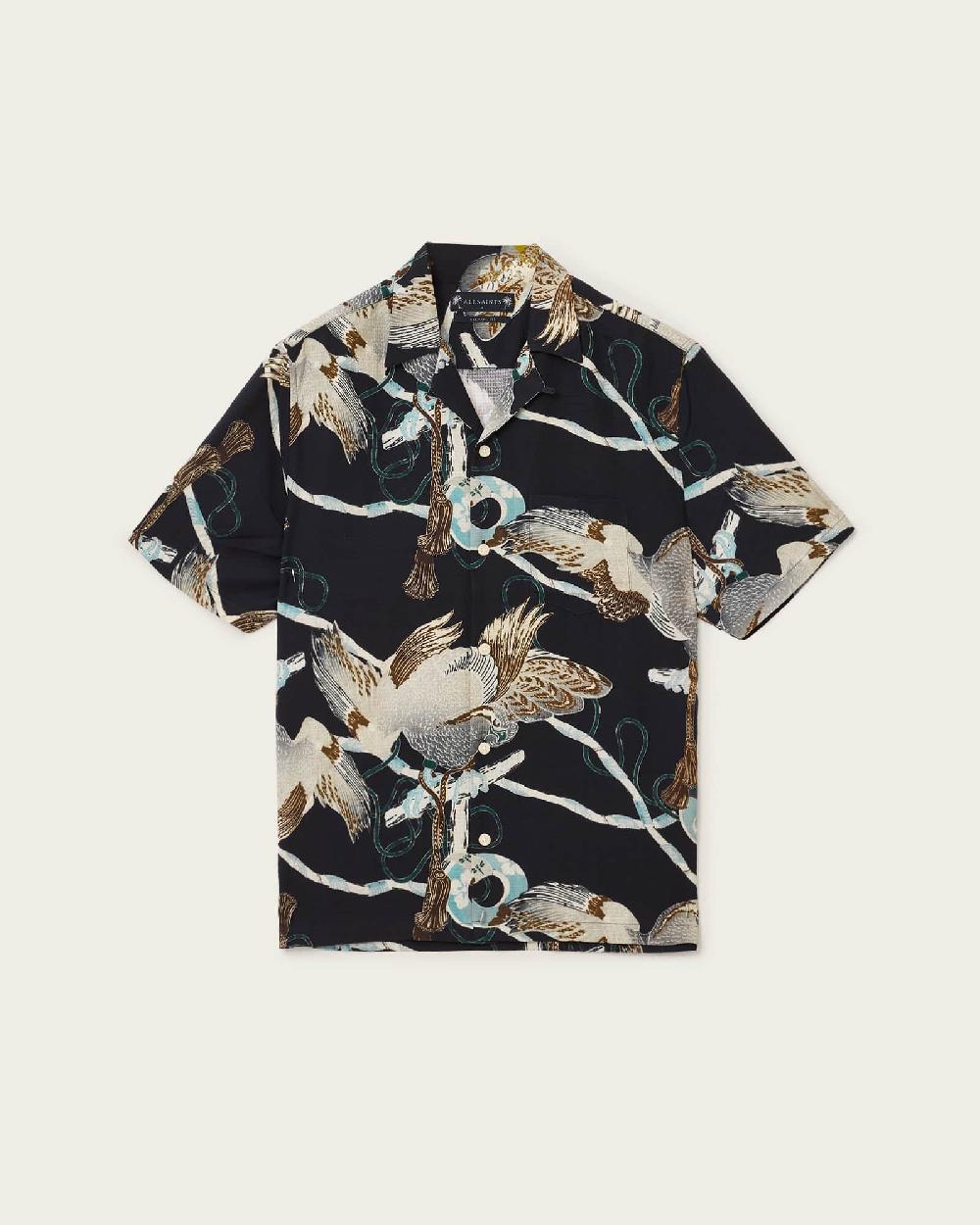 All Saints Buzzard Printed Relaxed Fit Shirt Jet Black