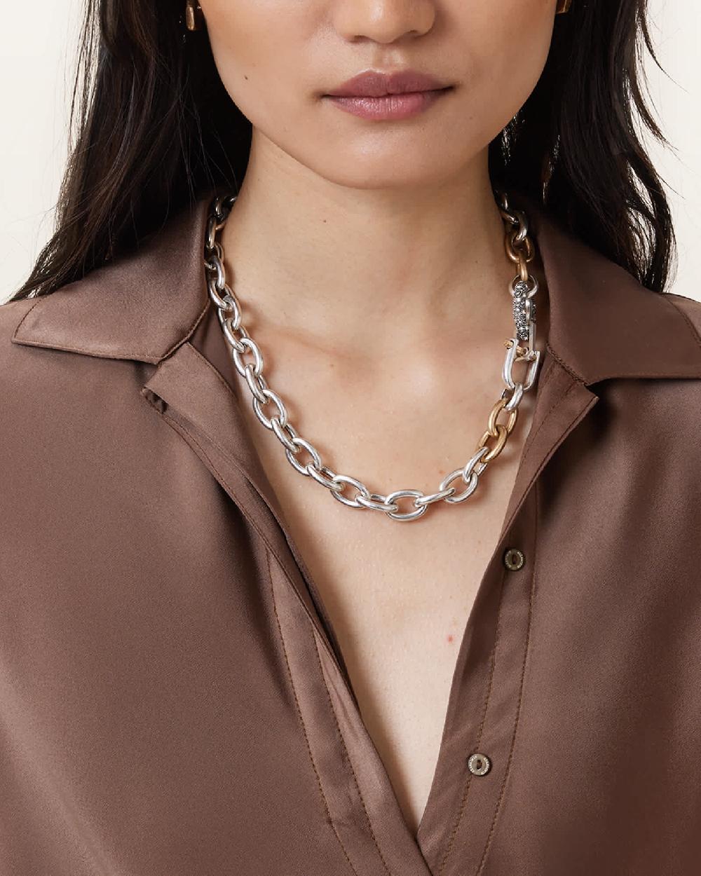 All Saints Cadence Two Tone Chain Necklace Warm Silver Mix