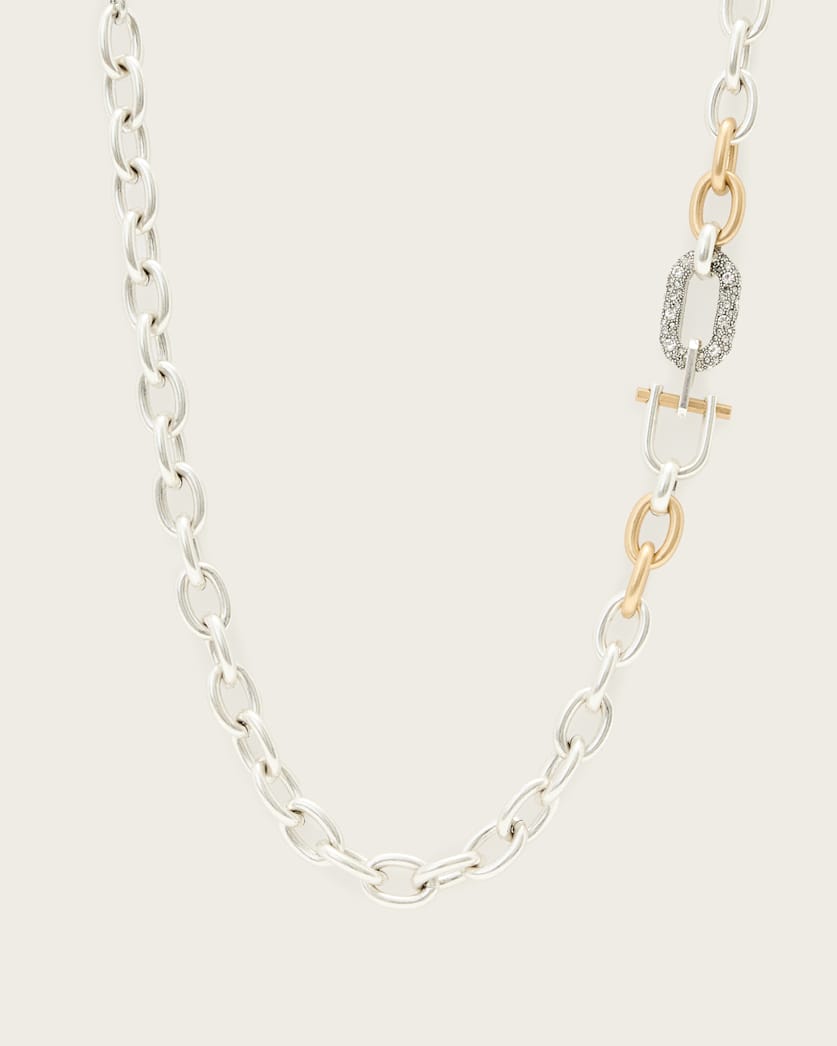 all saints Cadence Two Tone Chain Necklace Warm Silver Mix
