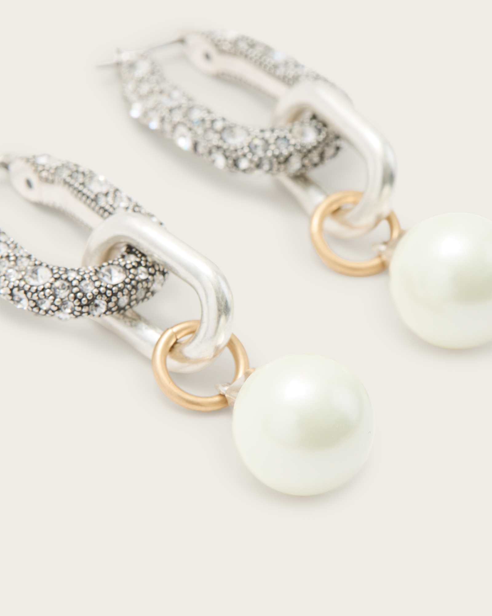 All Saints Cadence Two Tone Link Earrings Warm Silver Mix