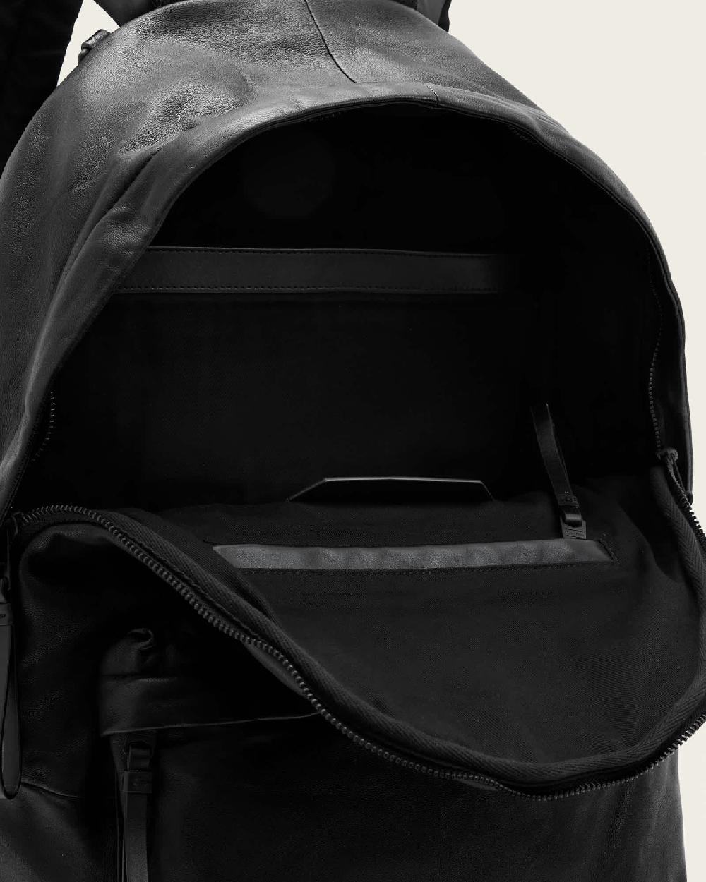 All Saints Carabiner Embossed Leather Backpack Black