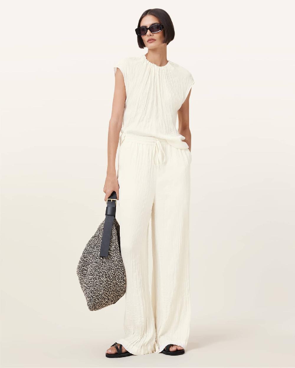All Saints Caramin Crinkle Leg Trousers Gardenia Cream