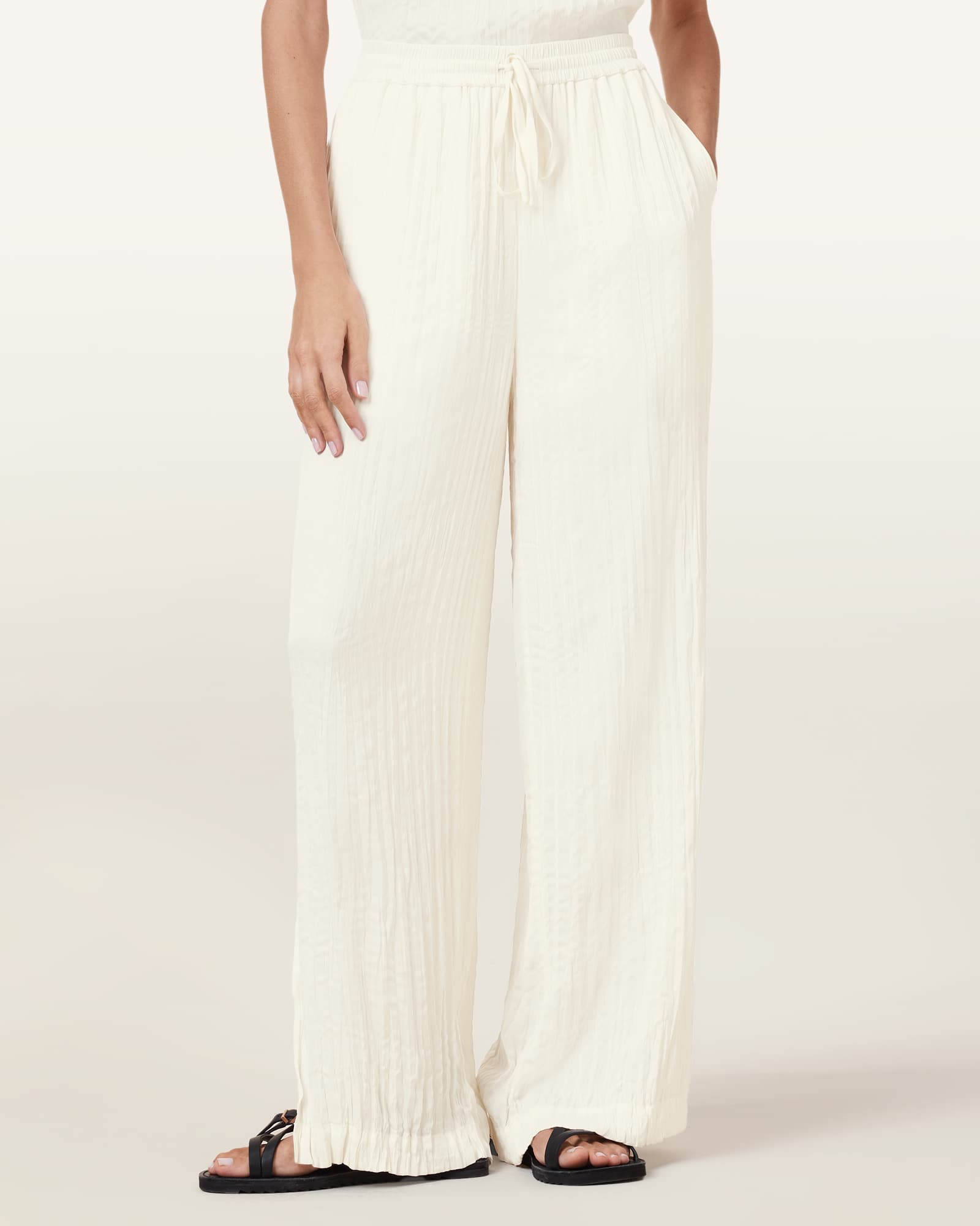 All Saints Caramin Crinkle Leg Trousers Gardenia Cream