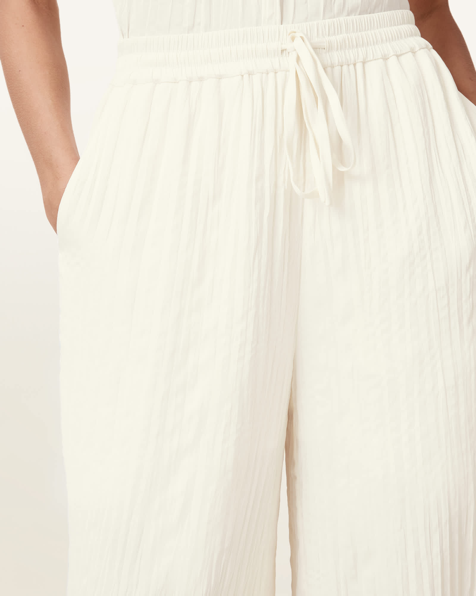 All Saints Caramin Crinkle Leg Trousers Gardenia Cream