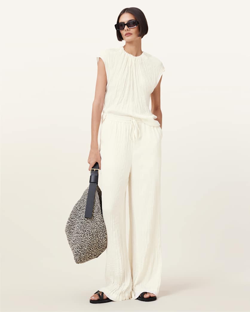 all saints Caramin Crinkle Leg Trousers Gardenia Cream