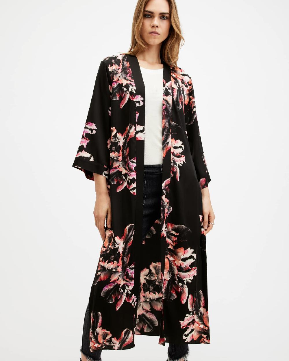 All Saints Carine Longline Printed Kimono Monica Petal Pink