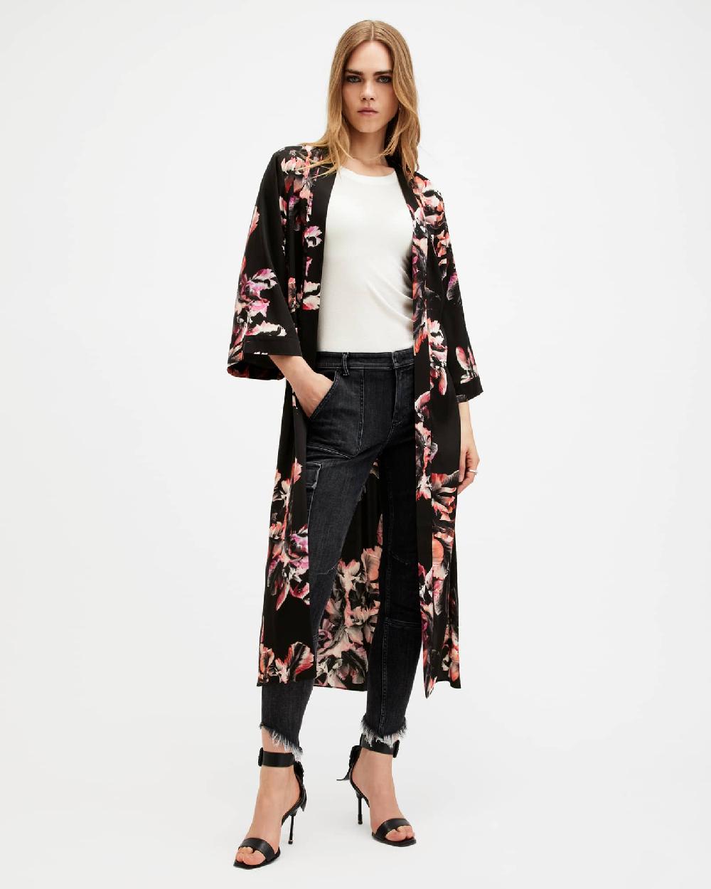 All Saints Carine Longline Printed Kimono Monica Petal Pink