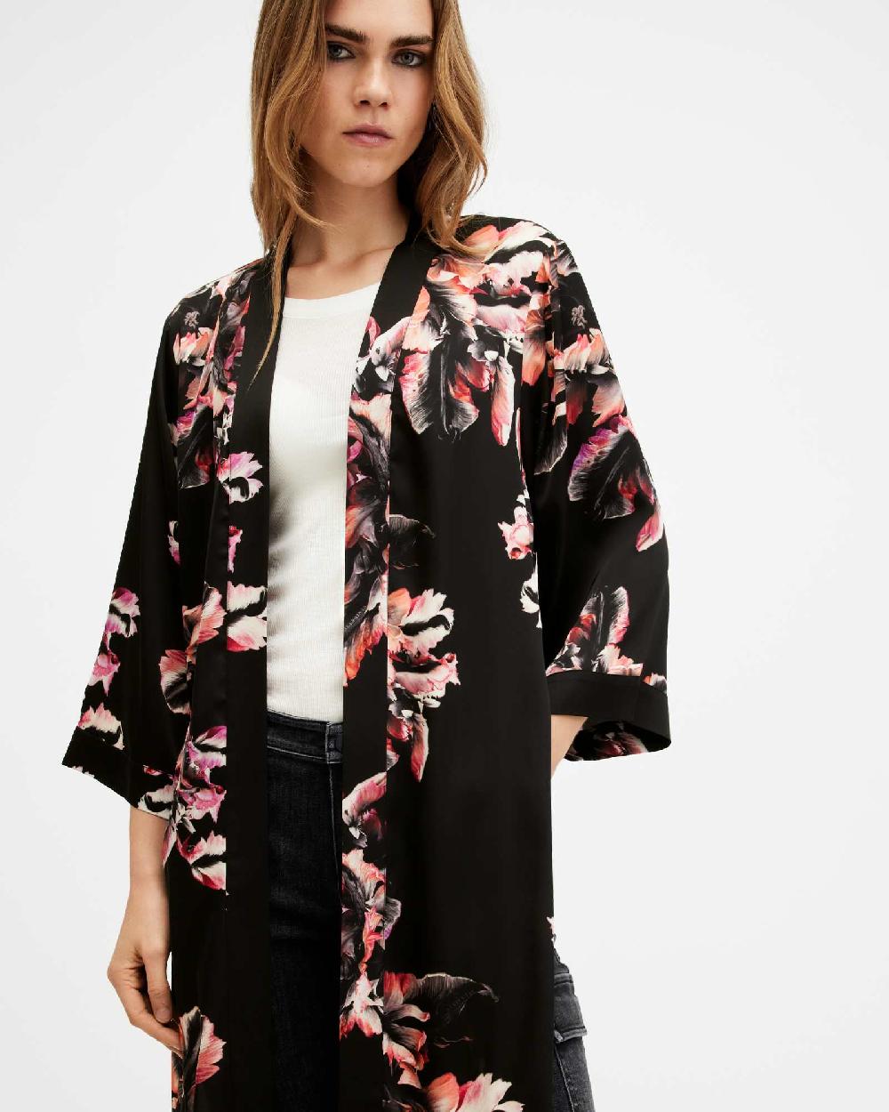 All Saints Carine Longline Printed Kimono Monica Petal Pink