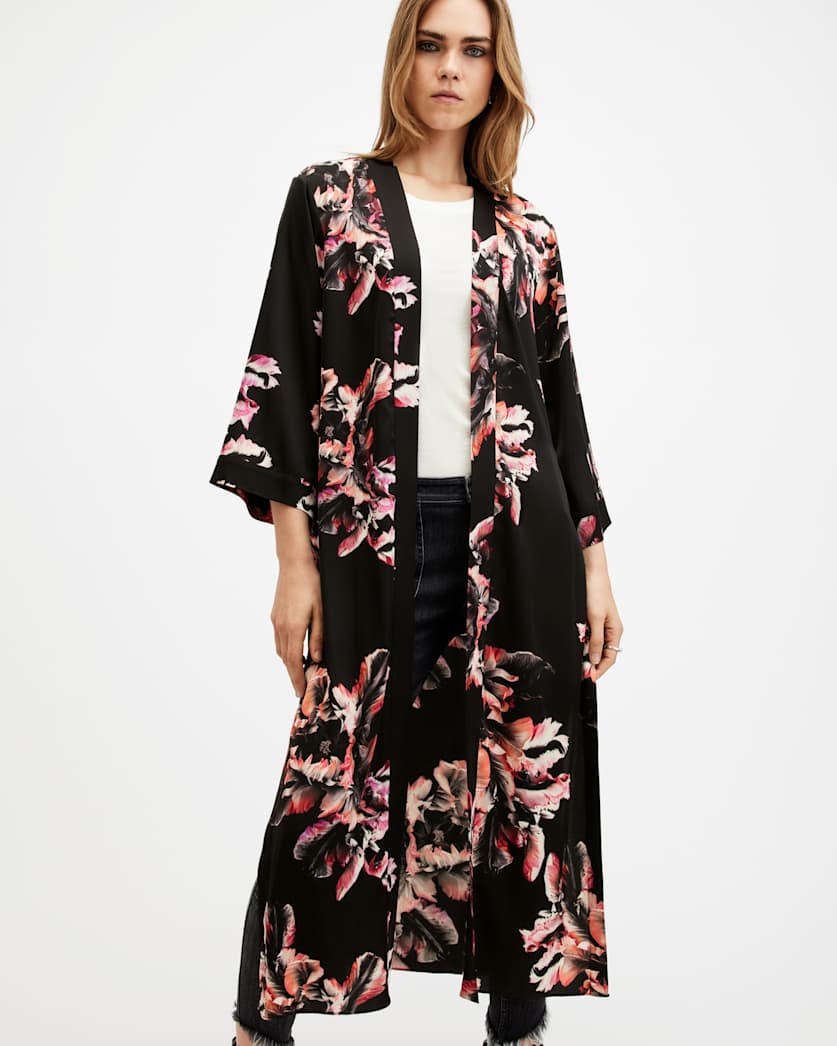 all saints Carine Longline Printed Kimono Monica Petal Pink