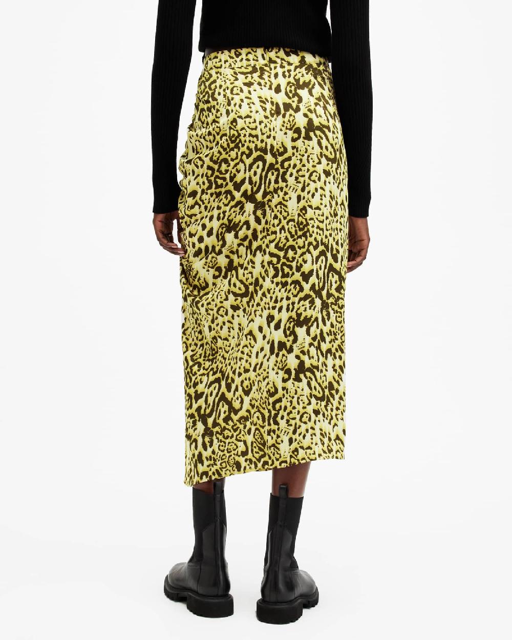 All Saints Carla Gathered Midi Skirt Teresa Lime Green